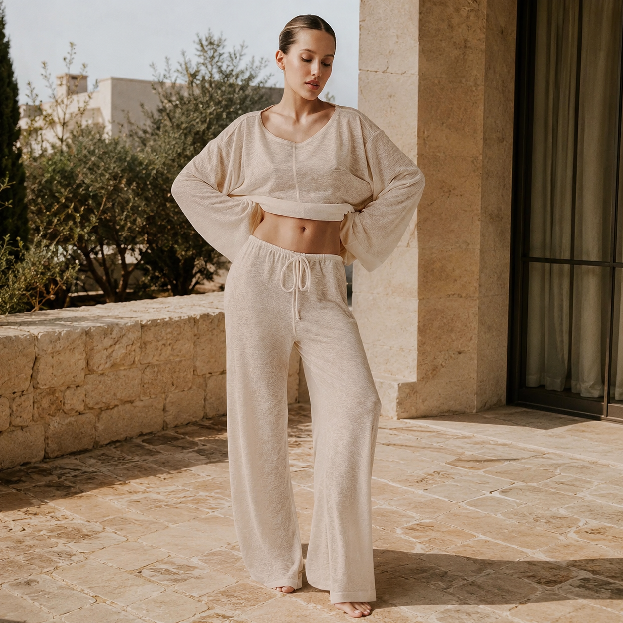 Khaki Sheer Mesh Lounge Set