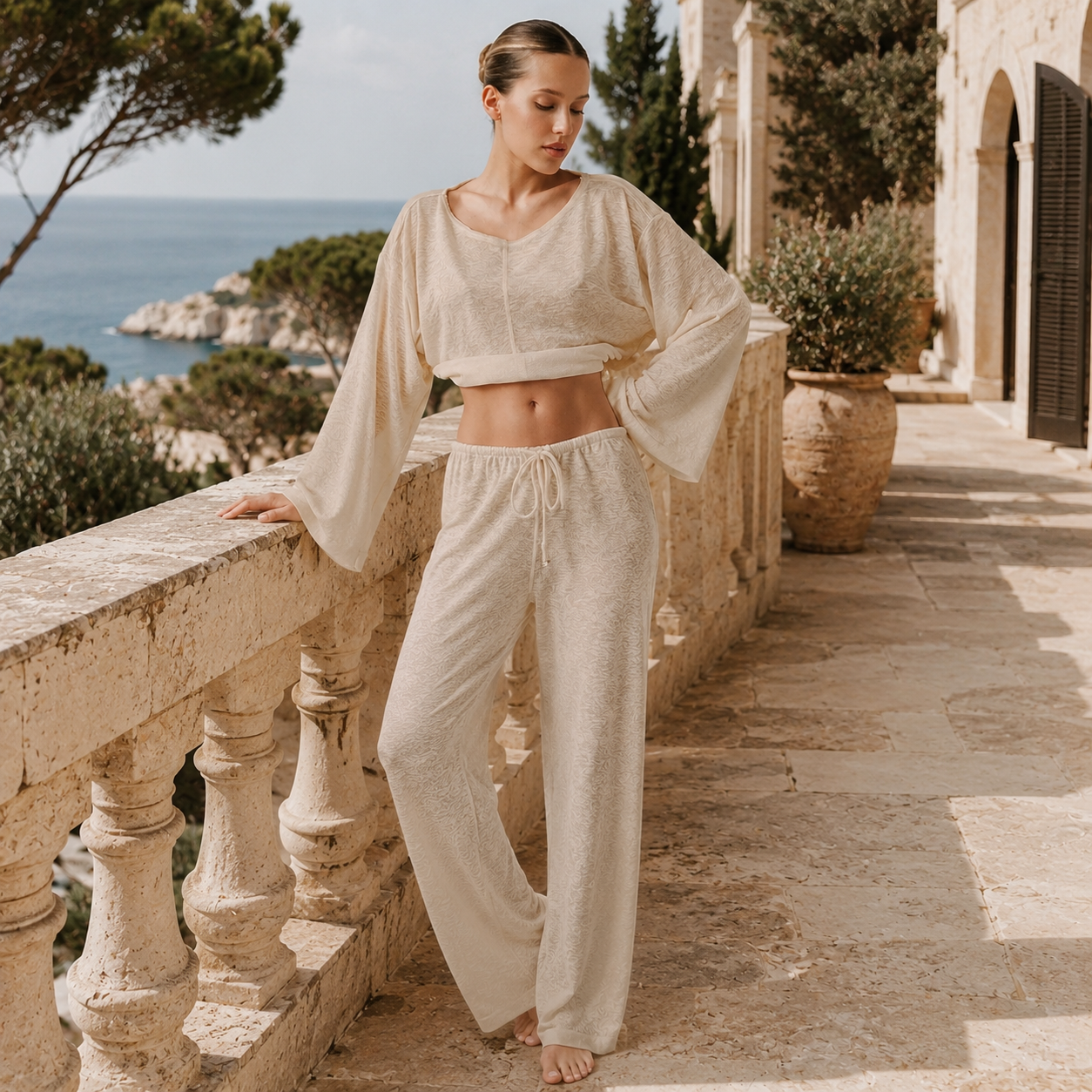 Khaki Sheer Mesh Lounge Set
