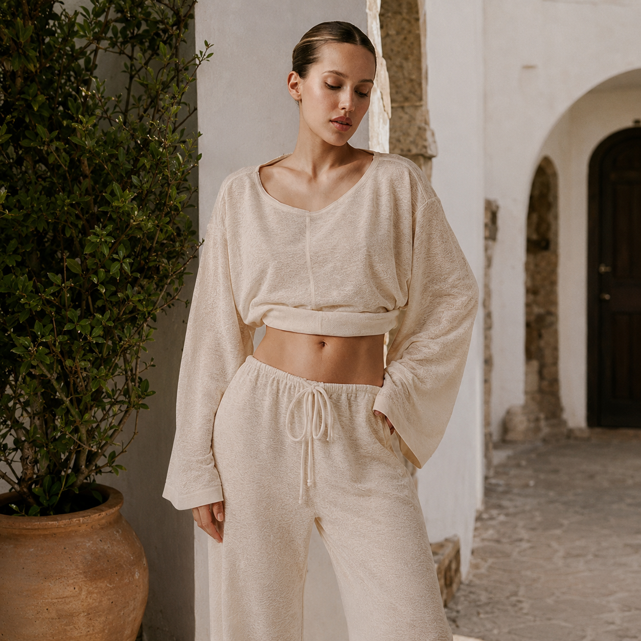Khaki Sheer Mesh Lounge Set