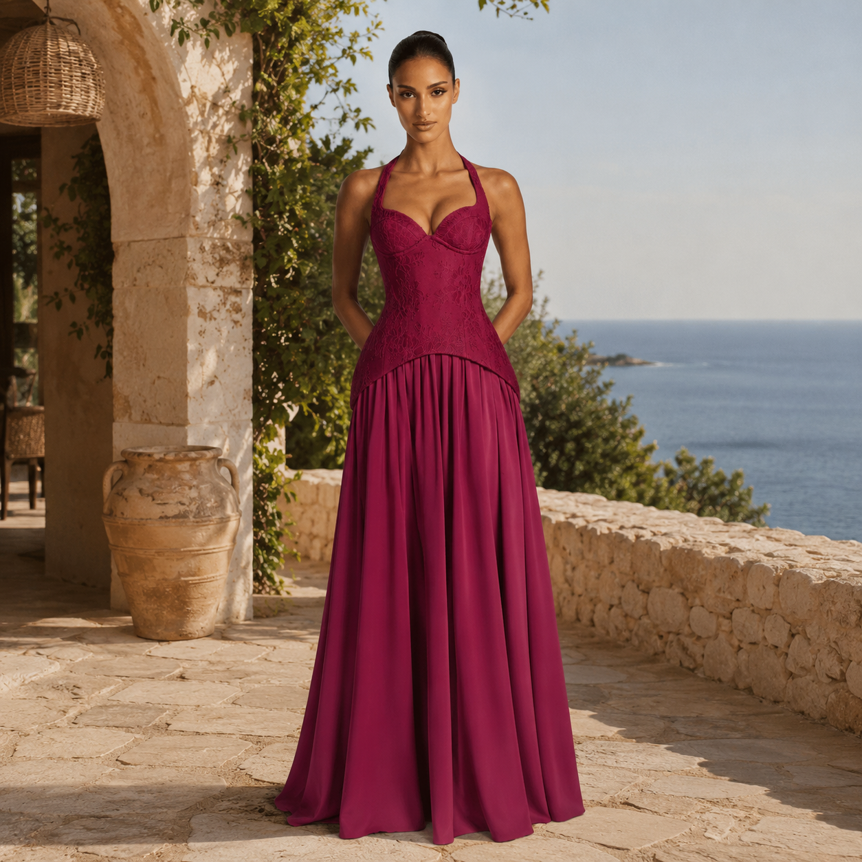 Elegant Halter Bandage Maxi Dress
