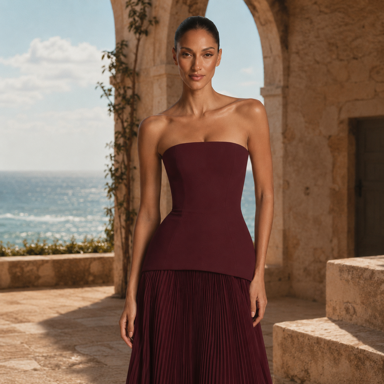 Burgundy 3D Floral Maxi Dress