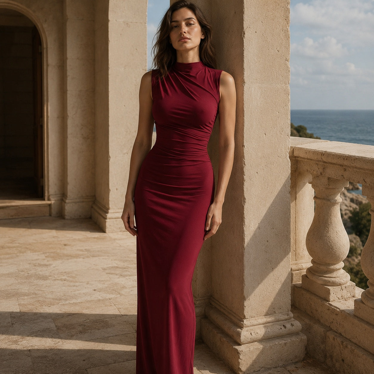 Red Sleeveless Slim Maxi Dress