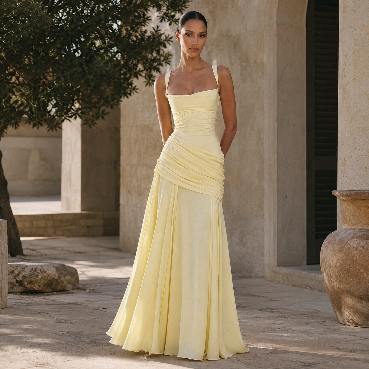 Backless Draped Maxi Dress