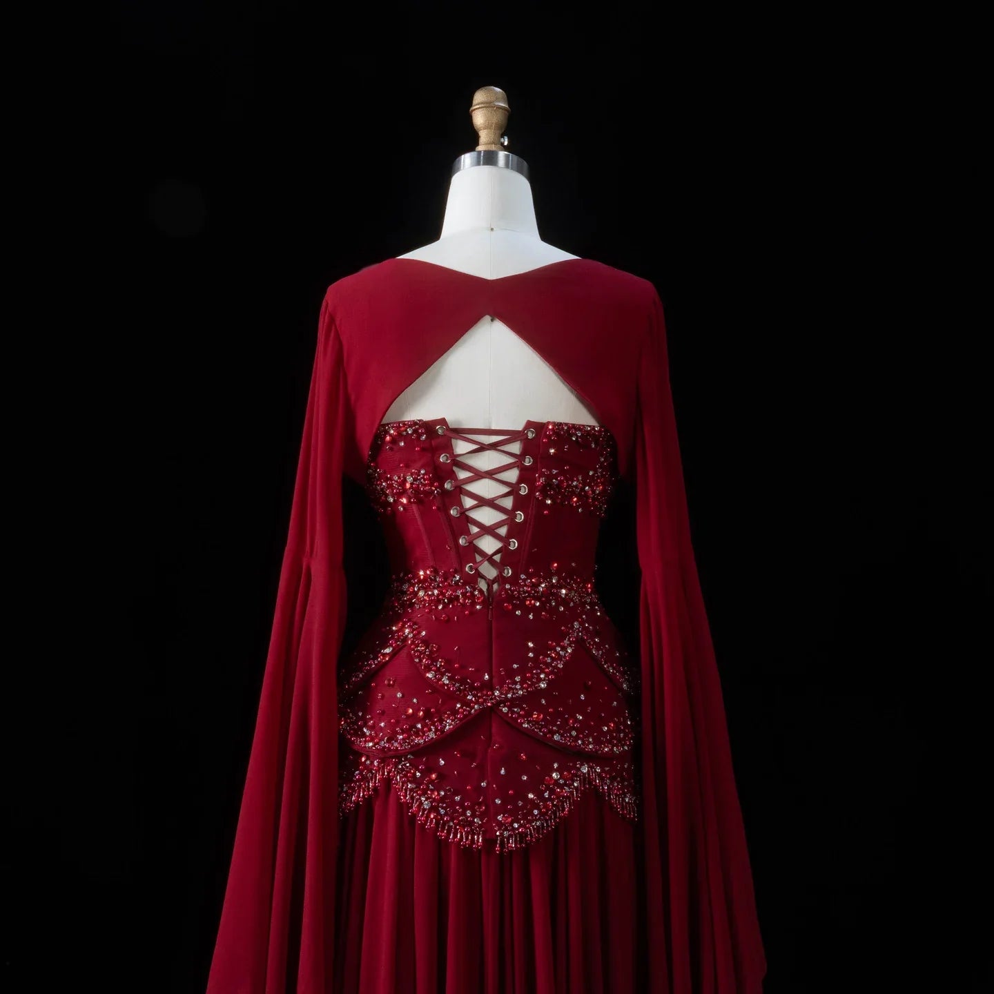 Burgundy Pearl Tassel Evening Gown