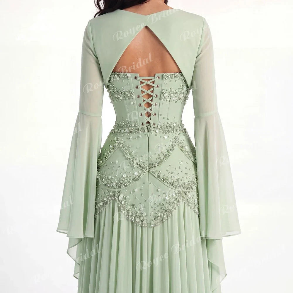 Sequined Corset Two-Piece Gown Ivory